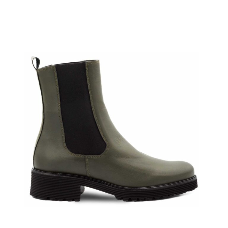 High leather ankle boots with side elastics and 4 cm heel