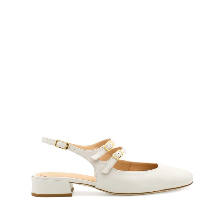 White Leather Mary Jane Shoes with Double Straps