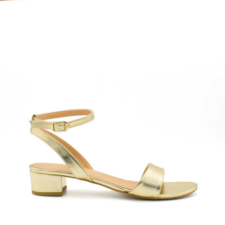 Gold Laminated Sandals with Low 3 cm Heel