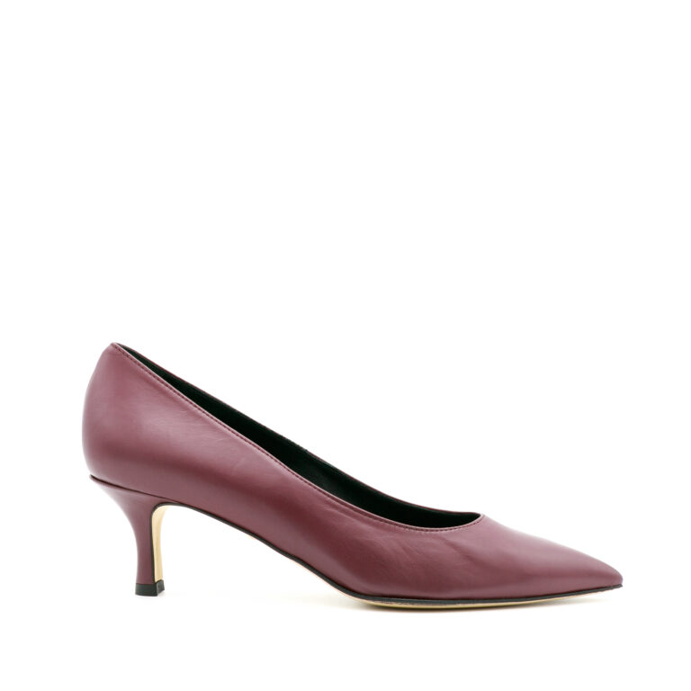 Bordeaux Leather Pumps with 5 cm Kitten Heel